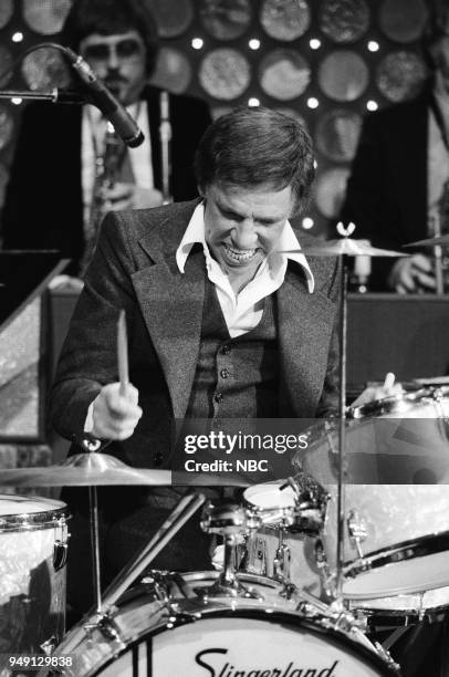 Pictured: Musician Buddy Rich performs on January 12, 1977 --