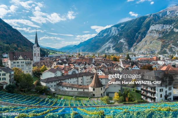 city view of chur, calanda right, canton of grisons, switzerland - calanda stock pictures, royalty-free photos & images