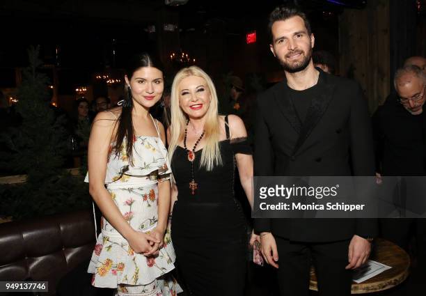 Phillipa Soo, Lady Monika Bacardi and Andrea Iervolino attend the Ambi Gala Tribeca party for "Blue Night" at The Ainsworth on April 19, 2018 in New...