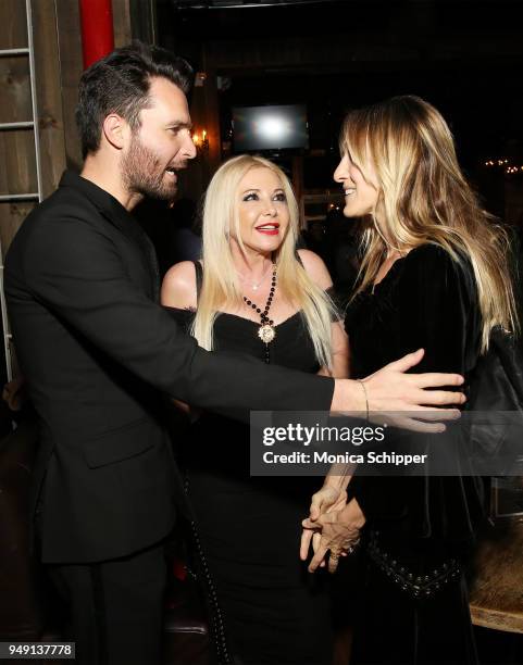 Andrea Iervolino, Lady Monika Bacardi and Sarah Jessica Parker attend the Ambi Gala Tribeca party for "Blue Night" at The Ainsworth on April 19, 2018...