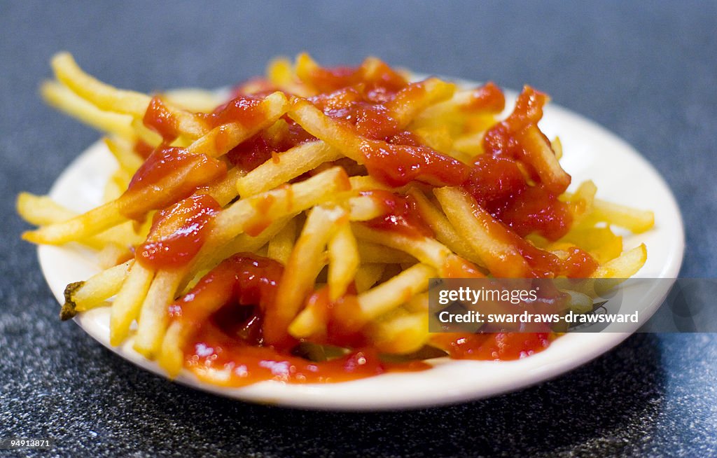 French fries and ketchup