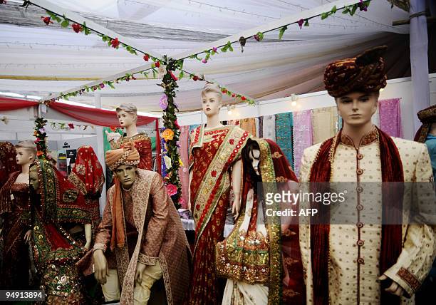 Mannequins showcase Bangladeshi bridal apparel in Dhaka on Dcember 19, 2009. The festival highlighted bridal clothing and accessories like jewelry,...