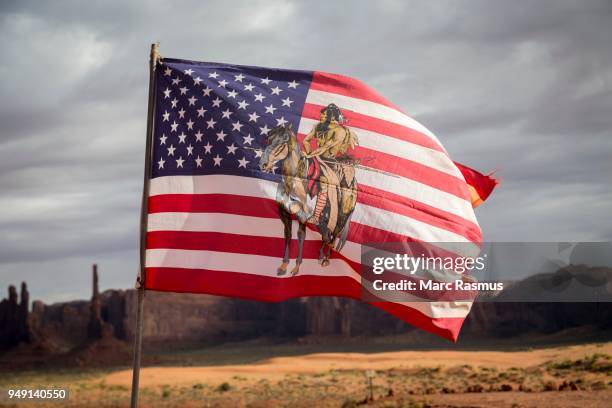 usa flag with navajo emblem, navajo nation, monument valley, arizona, usa - arizona flag stock pictures, royalty-free photos & images