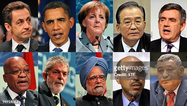 Combo picture shows France's President Nicolas Sarkozy, US President Barack Obama, Germany's Chancellor Angela Merkel, Chinese Prime Minister Wen...