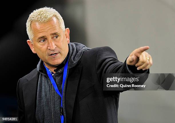 Actor Anthony LaPaglia watches on during the round 20 A-League match between the Melbourne Victory and Sydney FC at Etihad Stadium on December 19,...