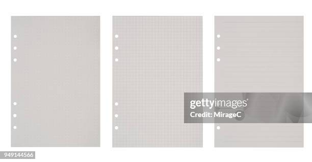 three kinds of blank paper - lijntjespapier stockfoto's en -beelden
