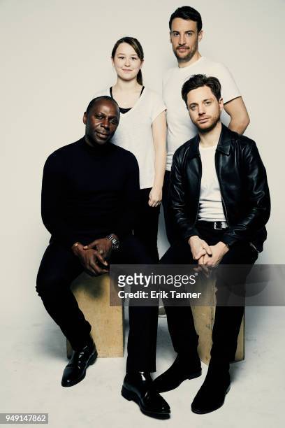 Cyril Nri, Liv Hill, Tomos Eames and James Gardner of the film Jellyfish pose for a portrait during the 2018 Tribeca Film Festival at Spring Studio...