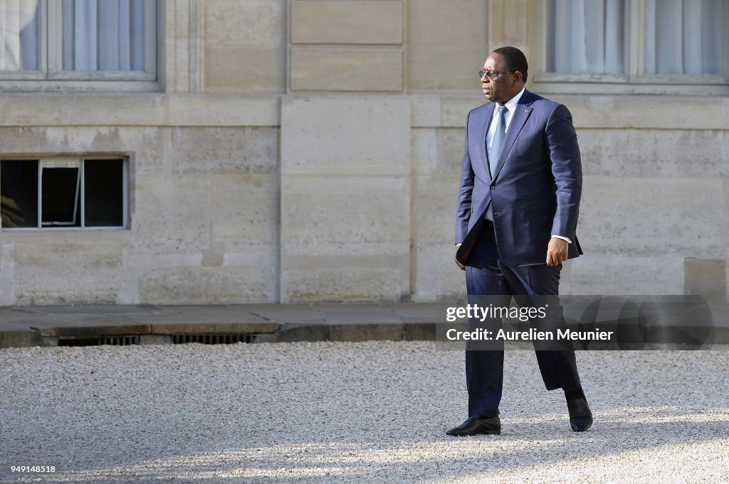 French President Emmanuel Macron Receives Senegal President Macky Sall At Elysee Palace In Paris