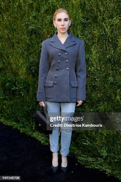 Zosia Mamet wore a navy and grey wool drill jacket, look 14, from the Metiers d'Art Paris-Hamburg 2017/18 Collection at the CHANEL Tribeca Film...