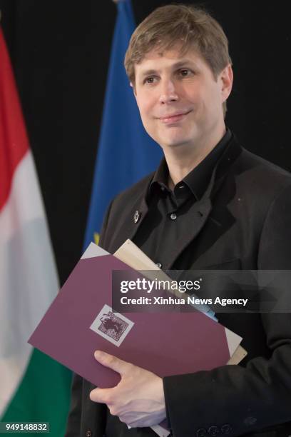 April 19, 2018 -- German-Austrian writer Daniel Kehlmann receives the Budapest Grand Prize at the 25th Budapest International Book Festival in...