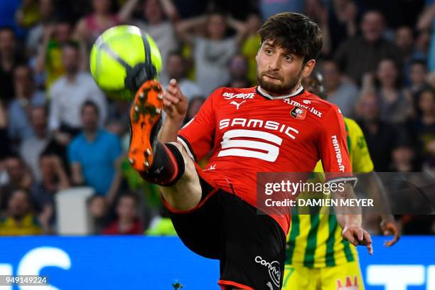 Rennes' French midfielder Sanjin Prcic controls the ball during the French L1 football match Nantes against Rennes on April 20, 2018 at the La...