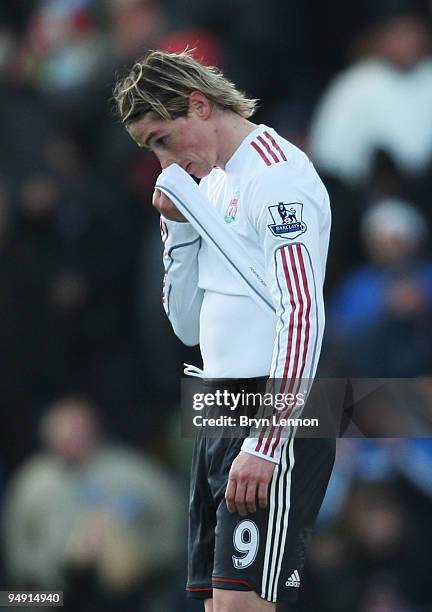 Fernando Torres of Liverpool looks dejected during the Barclays Premier League match between Portsmouth and Liverpool at Fratton Park on December 19,...