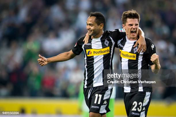 Raffael and Jonas Hofmann Borussia Moenchengladbach celebrate their teams second goal during the Bundesliga match between Borussia Moenchengladbach...
