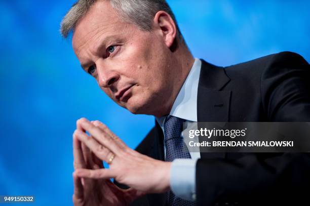 France's Finance Minister Bruno Le Maire waits to speak during a forum at the 2018 IMF/World Bank spring meetings April 20, 2018 in Washington, DC.