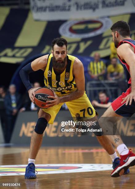 Luigi Datome, #70 of Fenerbahce Dogus in action during the Turkish Airlines Euroleague Play Offs Game 2 between Fenerbahce Dogus Istanbul v Kirolbet...