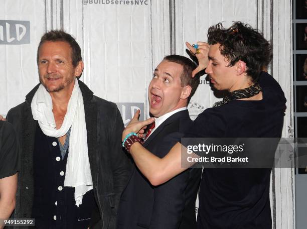 Sebastian Roche, and T.R. Knight, Robert Sheehan of "Genius: Picasso" attends Celebrities Visit Build at Build Studio on April 20, 2018 in New York...