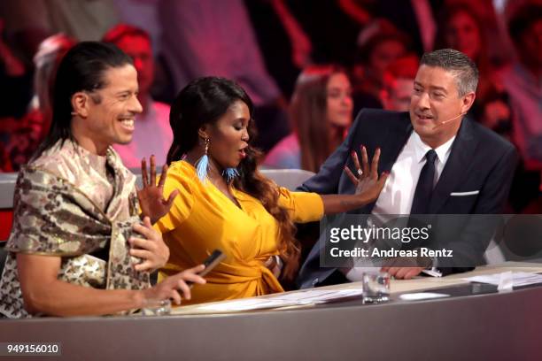 Members of the jury Jorge Gonzalez, Motsi Mabuse and Joachim Llambi perform on stage during the 5th show of the 11th season of the television...