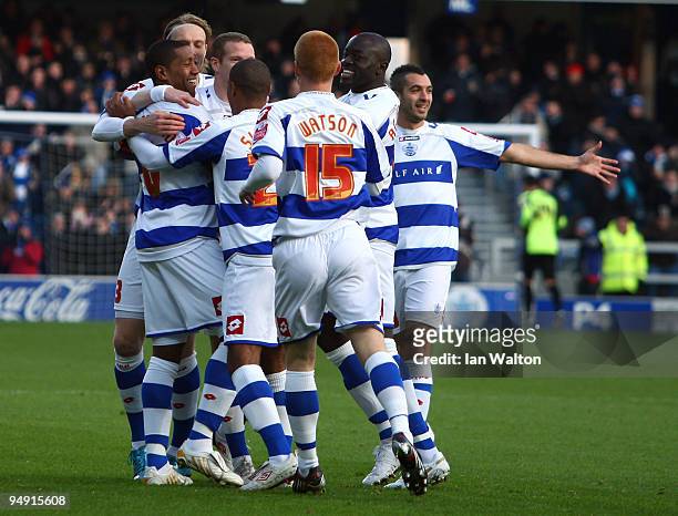 Mikele Leigertwood of QPR celebrates scoring the first goal during the Coca Cola Championship match between Queens Park Rangers and Sheffield United...