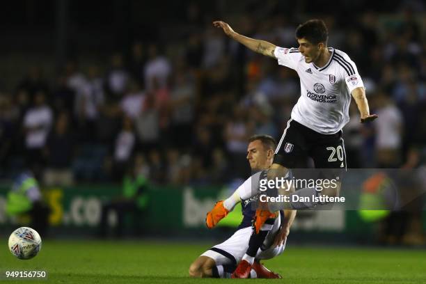 Lucas Piazon of Fulham battles for the ball with Jed Wallace of Millwall during the Sky Bet Championship match between Millwall and Fulham at The Den...