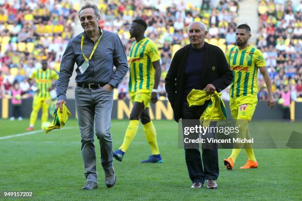 Jean Claude Suaudeau and Raynald Denoueix, former legendary headcoaches of Nantes during the Ligue 1 match between Nantes and Rennes at Stade de la...