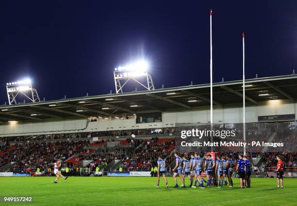 St Helens' Danny Richardson scores a conversion during the Betfred Super League match at the Totally Wicked Stadium, St Helens.