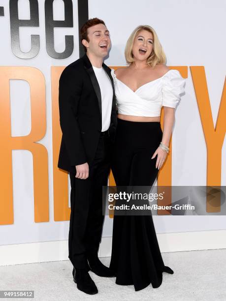 Actor Daryl Sabara and singer Meghan Trainor arrive at the premiere of STX Films' 'I Feel Pretty' at Westwood Village Theatre on April 17, 2018 in...