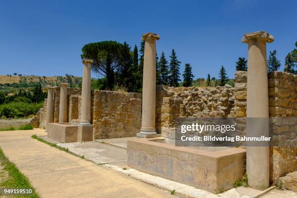 ancient roman excavations, villa casale, villa romana del casale, province of enna, sicily, italy - villa del casale stock pictures, royalty-free photos & images