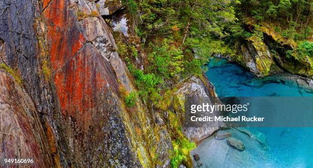 blue pools, rock pools filled from makarora river, turquoise crystal clear water, wanaka, otago region, south island, new zealand - region otago stock pictures, royalty-free photos & images