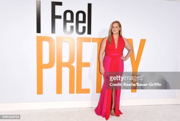 Actress Amy Schumer arrives at the premiere of STX Films' 'I Feel Pretty' at Westwood Village Theatre on April 17, 2018 in Westwood, California.