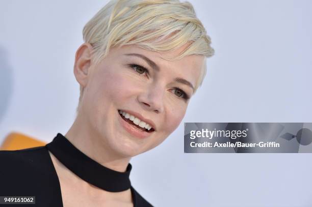 Actress Michelle Williams arrives at the premiere of STX Films' 'I Feel Pretty' at Westwood Village Theatre on April 17, 2018 in Westwood, California.