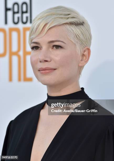 Actress Michelle Williams arrives at the premiere of STX Films' 'I Feel Pretty' at Westwood Village Theatre on April 17, 2018 in Westwood, California.