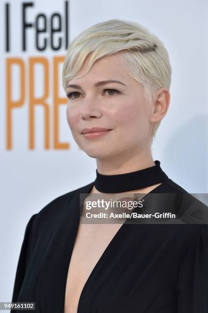 Actress Michelle Williams arrives at the premiere of STX Films' 'I Feel Pretty' at Westwood Village Theatre on April 17, 2018 in Westwood, California.