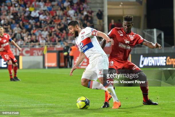 Nabil FEKIR of Lyon and Papy DJILOBODJI of Dijon during the Ligue 1 match between Dijon FCO and Olympique Lyonnais at Stade Gaston Gerard on April...
