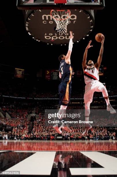 Maurice Harkless of the Portland Trail Blazers goes to the basket against the New Orleans Pelicans in Game Two of the Western Conference...