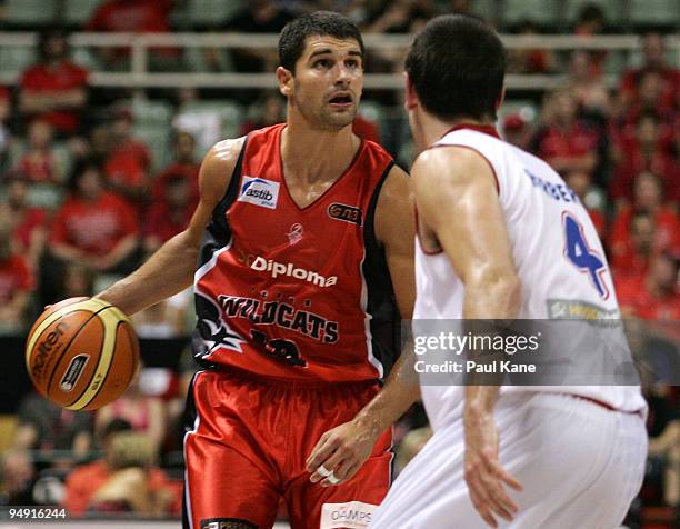 Kevin Lisch of the Wildcats looks to the shot clock during the round 13 NBL match between the Perth Wildcats and the Adelaide 36ers at Challenge...