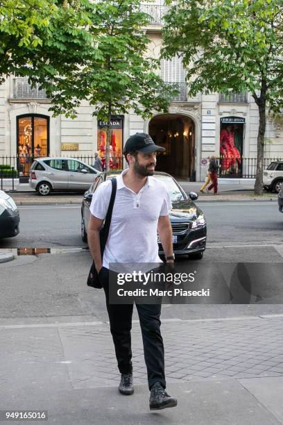 Dancer and choregrapher Benjamin Millepied arrives at the Theatre des Champs-Elysees on Avenue Montaigne on April 20, 2018 in Paris, France.