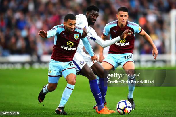 Aaron Lennon of Burnley in action with Tiemoue Bakayoko of Chelsea during the Premier League match between Burnley and Chelsea at Turf Moor on April...