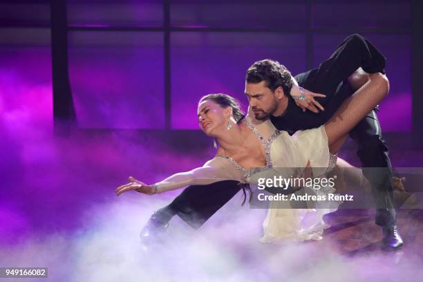 Jimi Blue Ochsenknecht and Renata Lusin perform on stage during the 5th show of the 11th season of the television competition 'Let's Dance' on April...