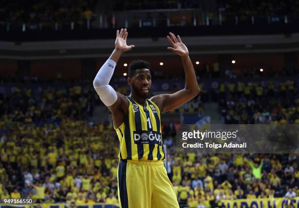 Jason Thompson, #1 of Fenerbahce Dogus in action during the Turkish Airlines Euroleague Play Offs Game 2 between Fenerbahce Dogus Istanbul v Kirolbet...