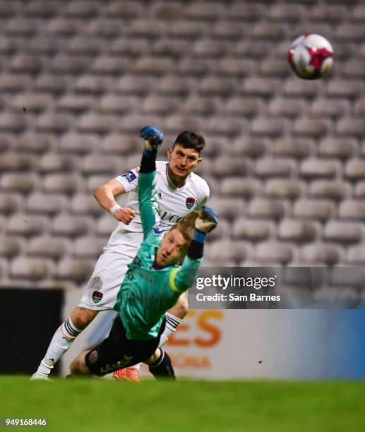 Dublin , Ireland - 20 March 2018; Graham Cummins of Cork City shoots to score his side's second goal, despite the efforts of Shane Supple of...