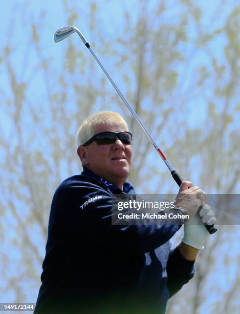 John Daly hits his tee shot on the ninth hole during the second round of the PGA TOUR Champions Bass Pro Shops Legends of Golf at Big Cedar Lodge...