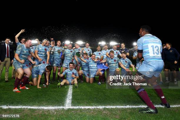 The Royal Air Force Seniors celebrate winning The Wavell Wakefield Cup at Twickenham Stoop on April 20, 2018 in London, England.