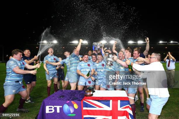 The Royal Air Force Seniors celebrate winning The Wavell Wakefield Cup at Twickenham Stoop on April 20, 2018 in London, England.