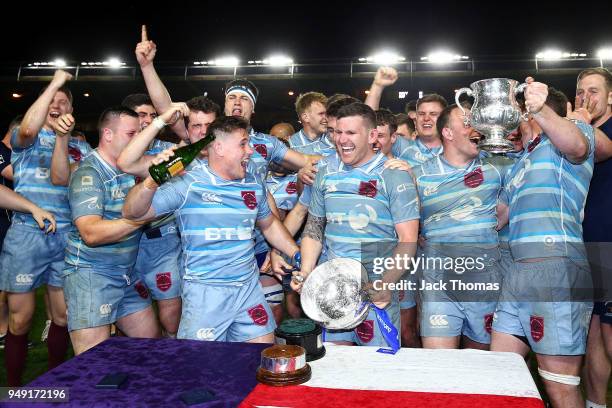 The Royal Air Force Seniors celebrate winning The Wavell Wakefield Cup at Twickenham Stoop on April 20, 2018 in London, England.