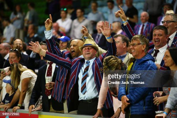 Fans celebrate the Royal Air Force winning The Wavell Wakefield Cup at Twickenham Stoop on April 20, 2018 in London, England.