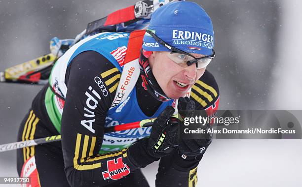 Andreas Birnbacher of Germany competes during the Men's 10km Sprint in the e.on Ruhrgas IBU Biathlon World Cup on December 19, 2009 in Pokljuka,...