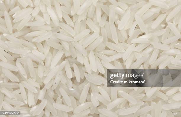 white rice directly above view, macro shot. traditional food. - national diet of japan stock pictures, royalty-free photos & images