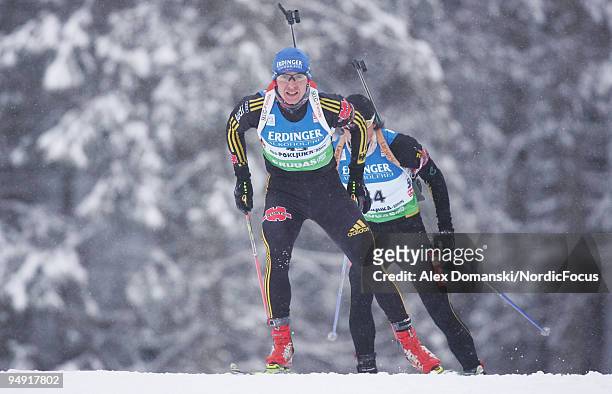 Andreas Birnbacher of Germany competes during the Men's 10km Sprint in the e.on Ruhrgas IBU Biathlon World Cup on December 19, 2009 in Pokljuka,...