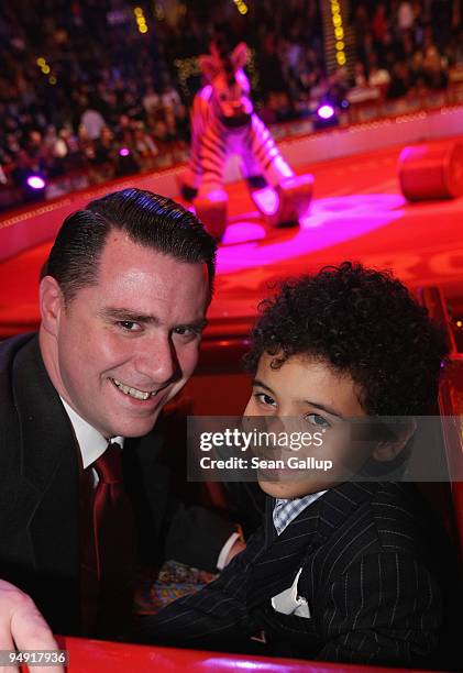 Andrej Hermlin and his son David attend the Roncalli Christmas Circus at Tempodrom on December 19, 2009 in Berlin, Germany.