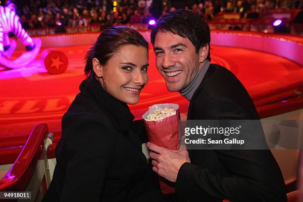 Sophia Thomalla and Arne Stephan attend the Roncalli Christmas Circus at Tempodrom on December 19, 2009 in Berlin, Germany.